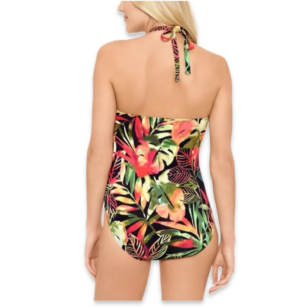 Lauren Ralph Lauren Midnight Tropical‎ High Neck One-Piece halter black multi 8 - Picture 3 of 12